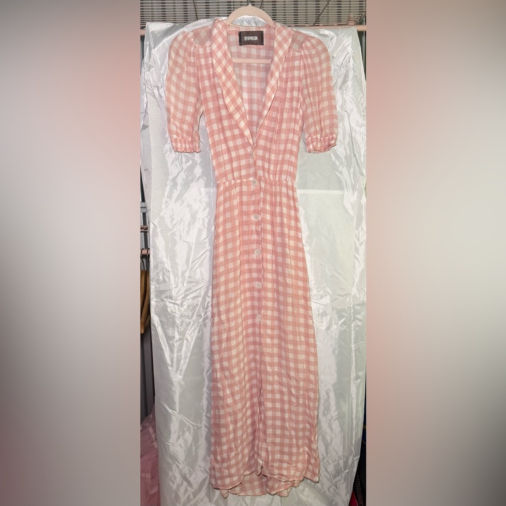 Reformation Pink Gingham Dress